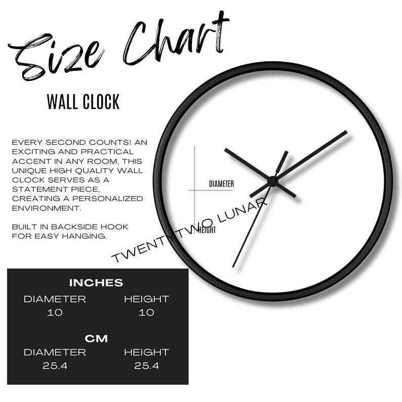 5 X Wall Clock Size Guide Mockup Printify Clock Size Chart Printify ...