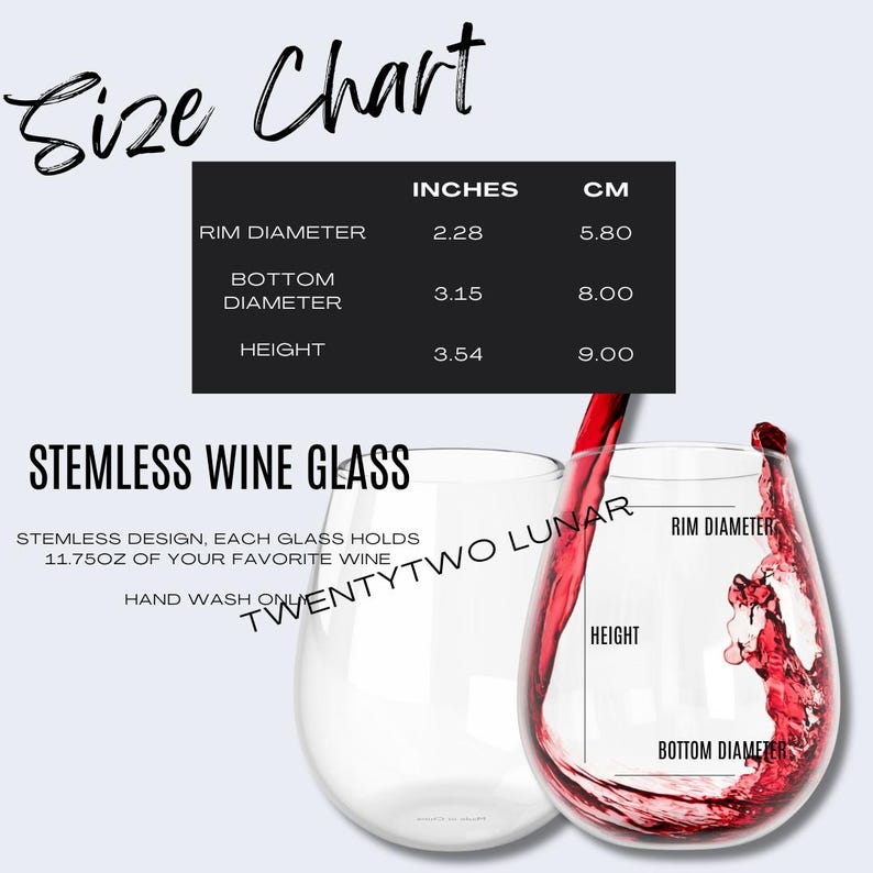 5 Stemless Wine Glass Size Chart Printify Wine Glass 11.75oz Size Guide