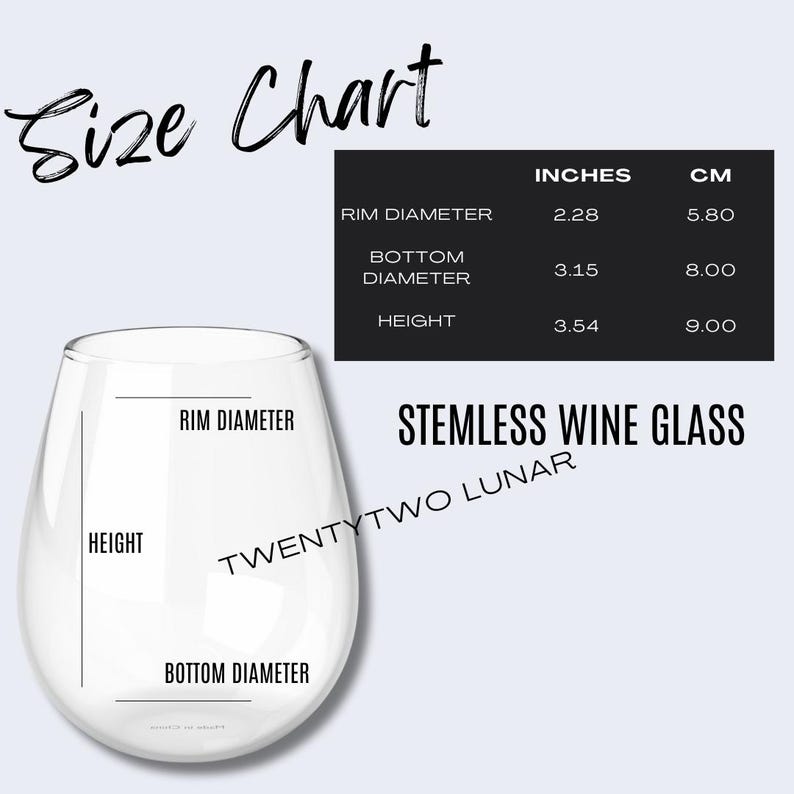5 Stemless Wine Glass Size Chart Printify Wine Glass 11.75oz Size Guide