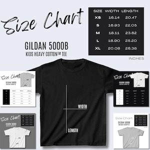 5 x Tabla de tallas Gildan 5000B Tabla de tallas para niños Gildan de Printify, maqueta POD Tabla de tallas para camisetas Guía de tallas Guía de tallas de camisetas Gildan 5000B