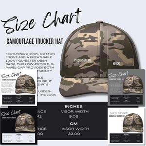 5 x Camouflage Trucker Hat (Embroidery) Size Chart OTTO Cap 105-1247 Hat Mockup Product Details Mockup Printify Size Guide Print on Demand