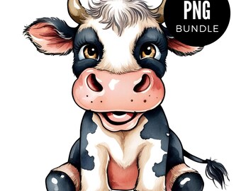 3 x Watercolor Highland Cow PNG Bundle Clipart Quirky Animal Digital Download PNG Cartoon Plush Cozy Aesthetic Theme Farm Animal