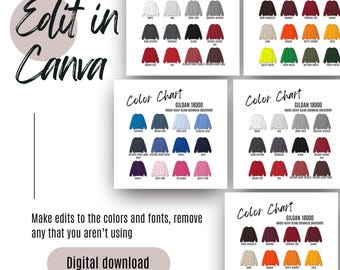 Gildan 18000 Color Chart Canva Template Crewneck Sweatshirt Gildan Mockups Printify POD Colour Chart 18000 EDITABLE Digital Download