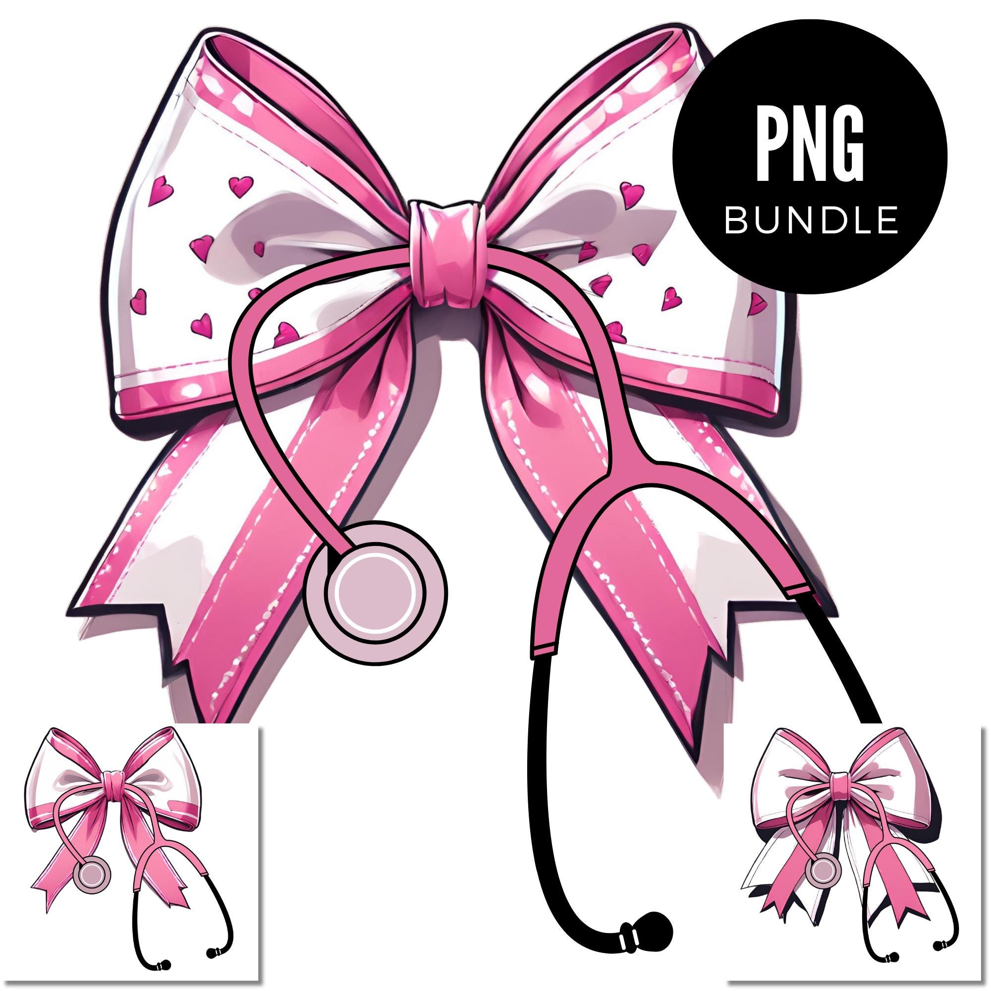 3 X Pink Nurse Coquette Stethoscope Bow PNG Mockup Bundle Clipart ...