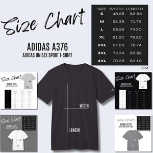 5 x Tabla de tallas Adidas A376 Tabla de tallas de camisetas deportivas Adidas A376 para imprimir, maqueta POD Tabla de tallas para camisetas Guía de tallas Impresión bajo demanda