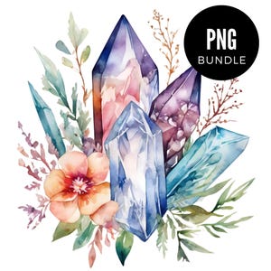 3 x Watercolor Crystal Floral PNG Trending Bundle Clipart Digital Download PNG Pink Cozy Aesthetic Mockup Etsy Seller