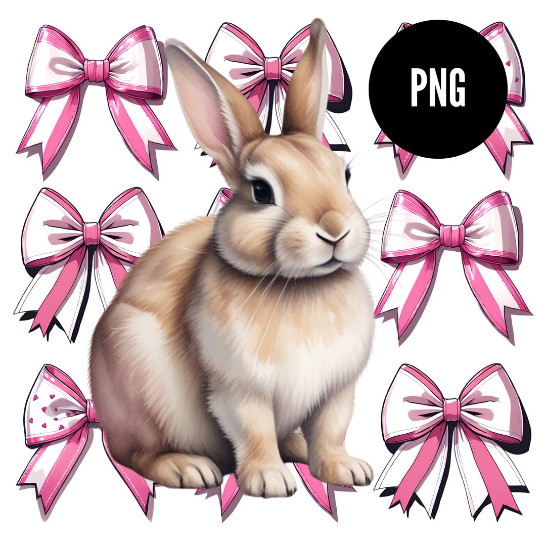 Pink Coquette Bow Bunny Easter PNG Collage Clipart Digital Download PNG ...