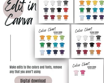 T-shirt modèle canva de la carte des couleurs de Gildan 5000B Maquettes pour enfants Gildan Printify POD