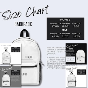 Backpack Size Chart MWW On Demand Size Chart Printify Backpack Mockup Size Guide for POD Etsy Seller Tool Print on Demand