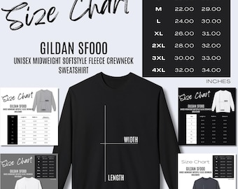 5 x Gildan SF000 Size Guide Printify Gildan SF000 Size Chart, POD Mockup Size Chart for Crewneck Size Guide Gildan Sweatshirt Size Guide