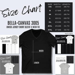 5 x Tabla de tallas Bella Canvas 3005 Tabla de tallas Bella Canvas 3005 de Printify, tabla de tallas de maquetas POD para camisetas Guía de tallas Impresión bajo demanda