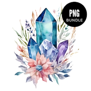 3 x Watercolor Crystal Floral PNG Trending Bundle Clipart Digital Download PNG Pink Cozy Aesthetic Mockup Etsy Seller
