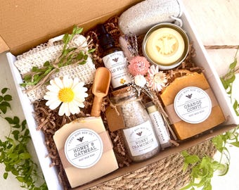 Honey Oat Relaxation Spa Gift Box for Women, Handmade Natural Self Care Box