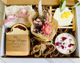 Relaxation Spa Gift Box: Goat Milk Soap, Soy Candle & Dried Flowers