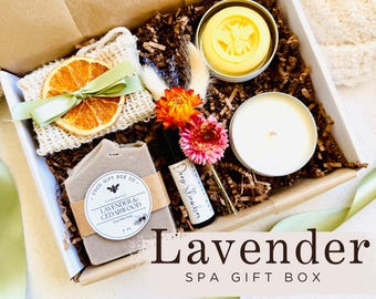 Lavender Aromatherapy Gift Box: Handmade Spa Set, Self Care Basket