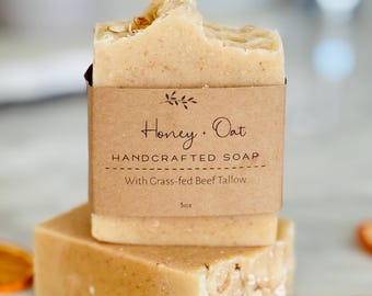 Honey Oat Grass-Fed Beef Tallow Soap: Natural Chamomile Skincare