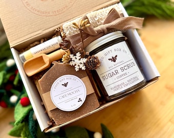 Coffee Spa Gift Box – Sugar Scrub & Handmade Soap Bar – Christmas Gift Set