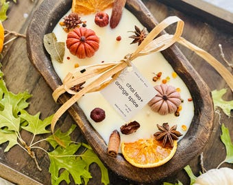 Fall Dough Bowl Candle - Wood wick Soy Wax Rustic Centerpiece