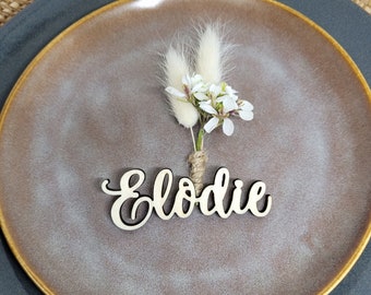 Marque place mariage en bois, baptême, anniversaire, prénom en bois, étiquette en bois personnalisée, badge prenom bois, bois français