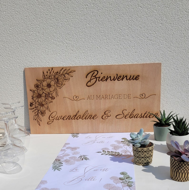 Panneau bienvenue mariage bois personnalisé, pancarte bienvenue mariage, pancarte en bois , tableau acceuil cérémonie personnalisé mariage, image 3