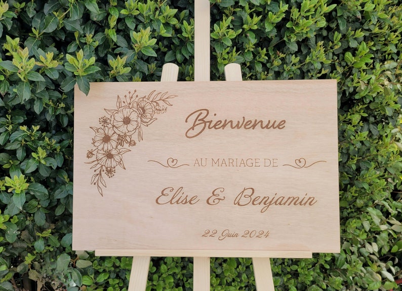 Panneau bienvenue mariage bois personnalisé, pancarte bienvenue mariage, pancarte en bois , tableau acceuil cérémonie personnalisé mariage, image 2