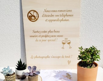 Panneau cérémonie déconnectée, pancarte mariage déconnecté, affiche déconnectée, le photographe s'occupe de tout, pas de téléphone