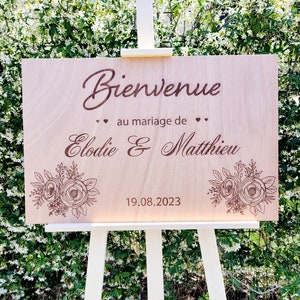 Panneau bienvenue mariage bois personnalisé, pancarte bienvenue mariage, pancarte en bois , tableau acceuil cérémonie personnalisé mariage, image 1