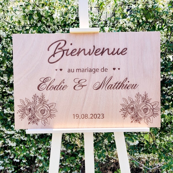 Panneau bienvenue mariage bois personnalisé, pancarte bienvenue mariage, pancarte en bois , tableau acceuil cérémonie personnalisé mariage,