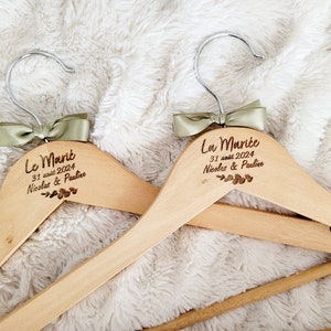 Personalized wooden wedding hanger, wedding decoration, wedding souvenir, personalized engraved hanger, bride and groom hanger, the softness of wood image 1