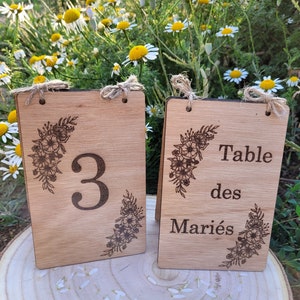 Numéro de tables en bois , décoration table de Mariage bohème , déco mariage champêtre, mariage nature et bois, table restaurant, la douceur image 3