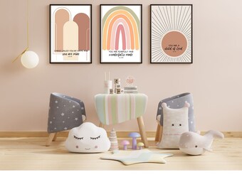 3pcs, christelijk kinderdagverblijf decor, kinderbijbel vers kunst aan de muur, Boho kinderkamer, schrift print, kinderkamer kunst aan de muur, kinderkamer decor, Boho kinderkamer decor