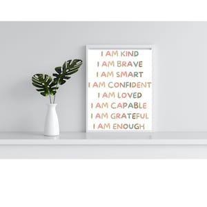 Affermazioni per bambini, Poster in classe, Io sono affermazioni, Poster per sala giochi, Poster di affermazioni, Arredamento scuola domestica, Sono gentile e intelligente amato