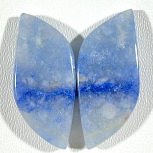 4.91 Gram 28x12x4mm Blue Quartz Matching Pair! Butterfly Shape Smooth Polish Blue Quartz, Loose Flat back Blue Quartz for Earing jewelry