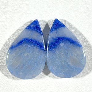 5.32 Gram 25x16x4mm Blue Quartz Matching Pair! Betel Shape Smooth Polish Blue Quartz, Loose Flat back Blue Quartz for make Earing jewelry