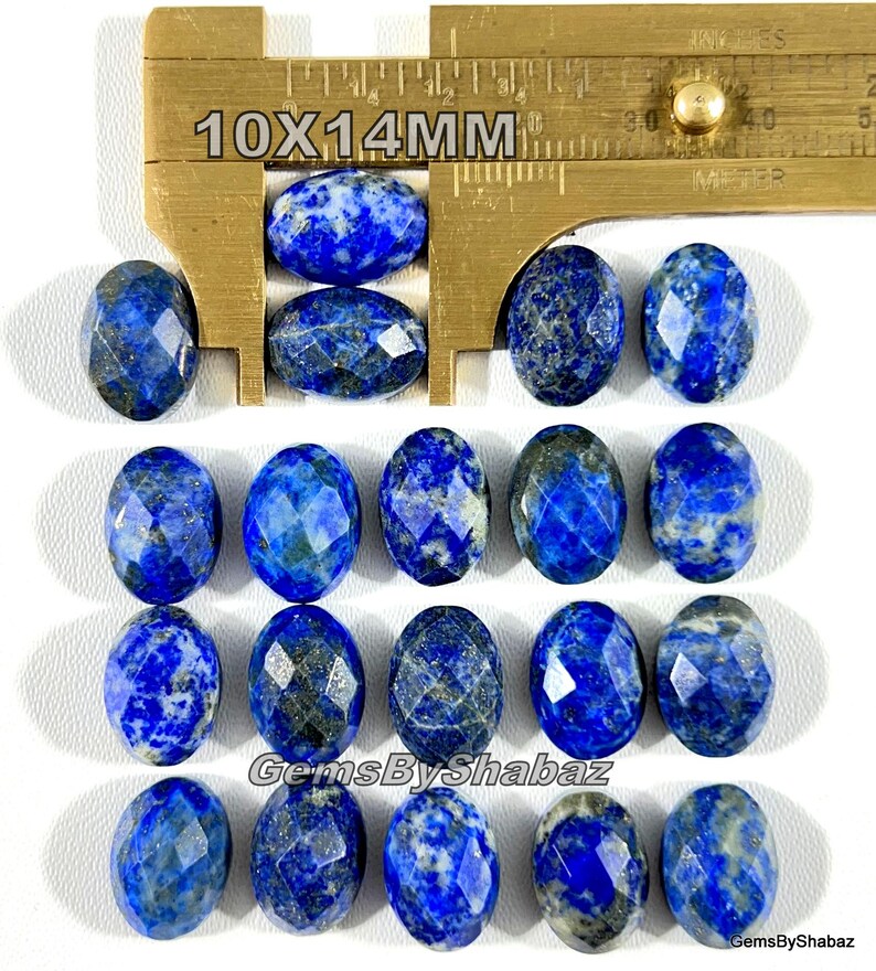 14 x 10 mm. Ovala rosenskurna lapis lazuli-cabochoner för att tillverka smycken och andra saker bild 8