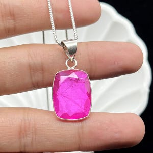 Minimalist Faceted Ruby Gemstone Pendant, 925 Sterling Silver Minimal Jewelry
