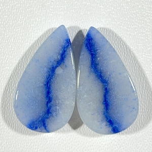 3.86 Gram 23x13x3mm Blue Quartz Matching Pair! Pear Shape Smooth Polish Blue Quartz, Loose Flat back Blue Quartz for make Earing jewelry