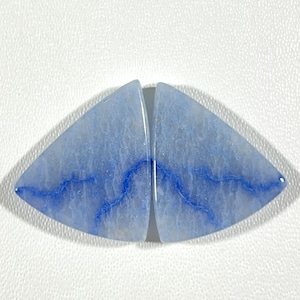 5.16 Gram 23x19x3mm Blue Quartz Matching Pair! Triangle Shape Smooth Polish Blue Quartz, Loose Flat back Blue Quartz for make Earing jewelry