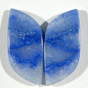 4.71 Gram 28x12x3mm Blue Quartz Matching Pair! Butterfly Shape Smooth Polish Blue Quartz, Loose Flat back Blue Quartz for Earing jewelry
