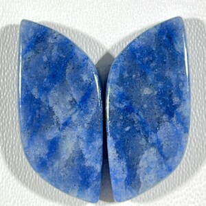 4.10 Gram 27x11x3mm Blue Quartz Matching Pair! Butterfly Shape Smooth Polish Blue Quartz, Loose Flat back Blue Quartz for Earing jewelry