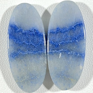 5.48 Gram 28x12x4mm Blue Quartz Matching Pair! Oval Shape Smooth Polish Blue Quartz, Loose Flat back Blue Quartz for make Earing jewelry
