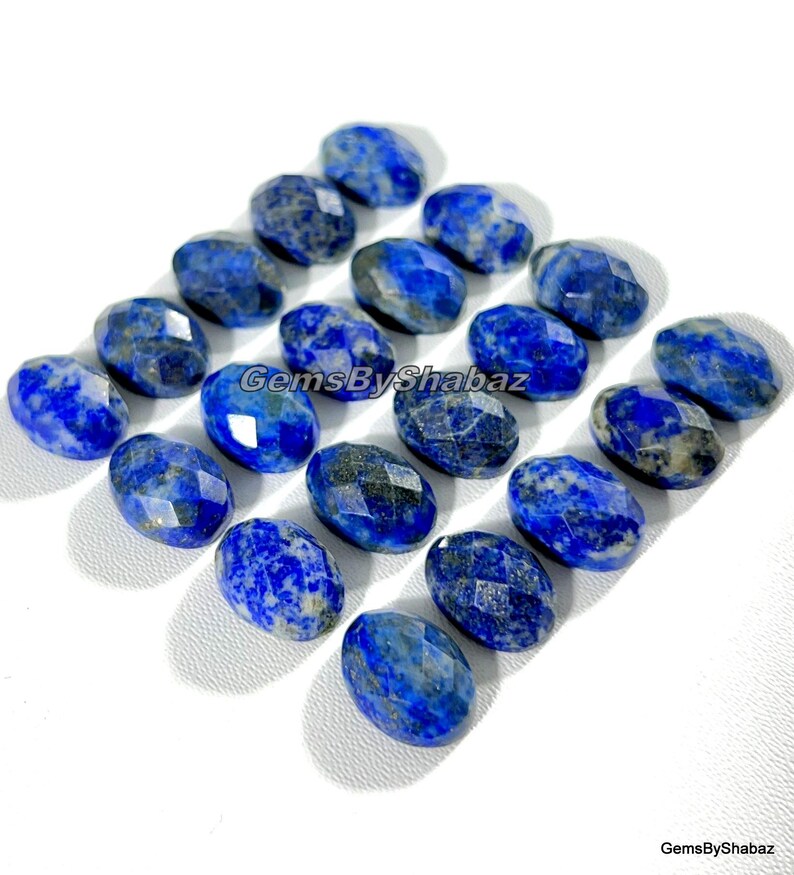 14 x 10 mm. Ovala rosenskurna lapis lazuli-cabochoner för att tillverka smycken och andra saker bild 5