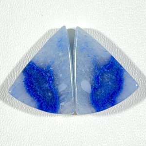 4.44 Gram 21x17x4mm Blue Quartz Matching Pair! Bell Shape Smooth Polish Blue Quartz, Loose Flat back Blue Quartz for make Earing jewelry