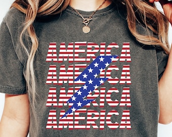 Retro America Lightning Bolt Shirt, America Shirt, Retro 4th of July, 4th of July Shirt, Patriotic Shirt, American Vibes, Independence Day