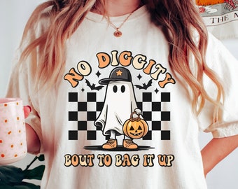 Comfort Colors® No Diggity Bout To Bag It Up Shirt,Funny Halloween Shirt, Retro Ghost Shirt,Groovy Fall Shirt,Trendy Halloween Gifts