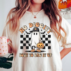 Comfort Colors® No Diggity Bout To Bag It Up Shirt,Funny Halloween Shirt, Retro Ghost Shirt,Groovy Fall Shirt,Trendy Halloween Gifts