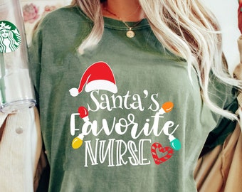 Comfort Colors® Santa's Favorite Nurse Shirt for Christmas, Christmas Santa's Nurse Shirt, Nurse Christmas Gift, RN Shirt for Christmas