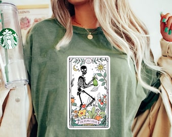 Comfort Colors® Skeleton Tarot Card Shirt Gift For Plant Lover, Plant Mom Clothing, Gothic Women Shirt, Botanical Shirt, Plant Lady Shirt