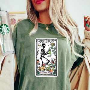 Comfort Colors® Skeleton Tarot Card Shirt Gift For Plant Lover, Plant Mom Clothing, Gothic Women Shirt, Botanical Shirt, Plant Lady Shirt