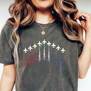 Camisetas Comfort Colors, camisas rojas, blancas y azules de la Fuerza Aérea, camisas del 4 de julio, camisas del Día de la Independencia, camisas patrióticas, camisas de la escuela de vuelo